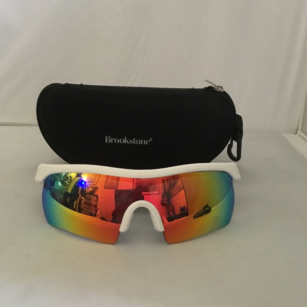 Brookstone White Frame Rainbow Mirrored Sports Sunglasses